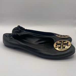 Tory Burch Reva Travel Ballet Flats Leather Black Women’s Size 9 READ